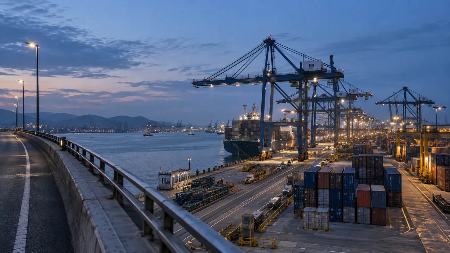 Illustrative container terminal at dusk
